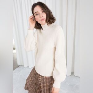 & Other Stories Cream Balloon Sleeve Turtleneck Sweater